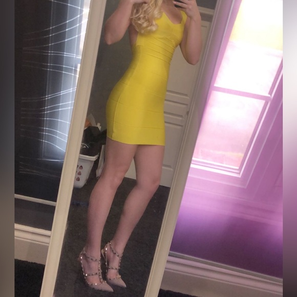 Herve Leger - Yellow Backless Bandage Dress - Size XS - Picture 3 of 6